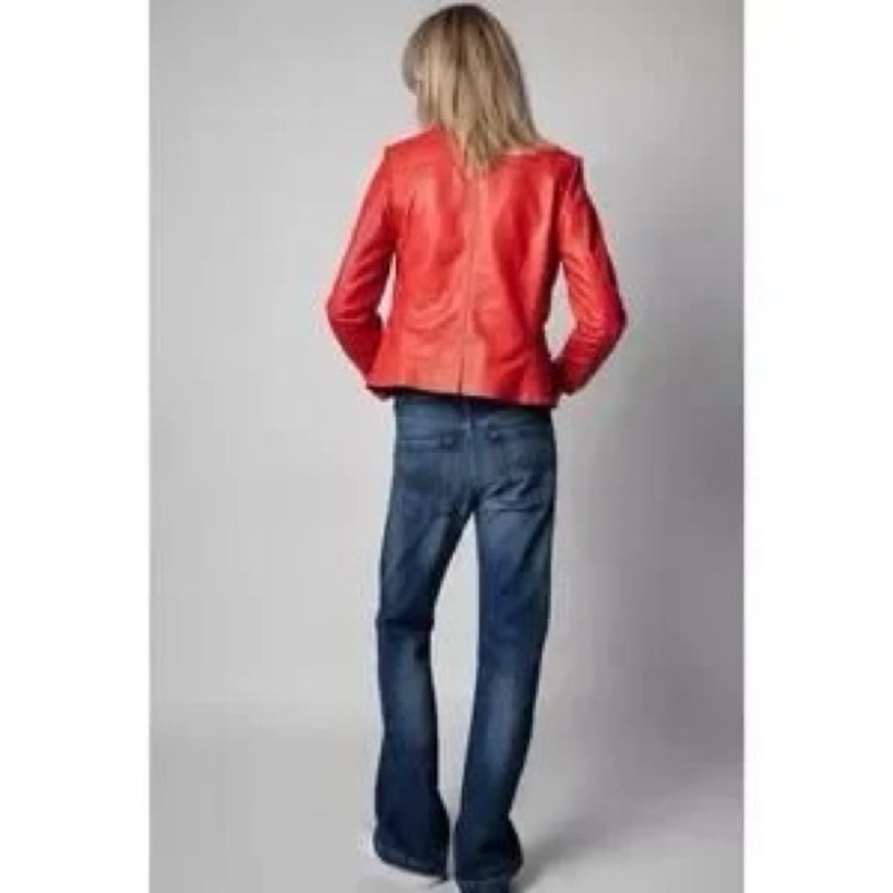 Zadig & Voltaire Liam Cuir Red Leather Jacket - Picture 13 of 15